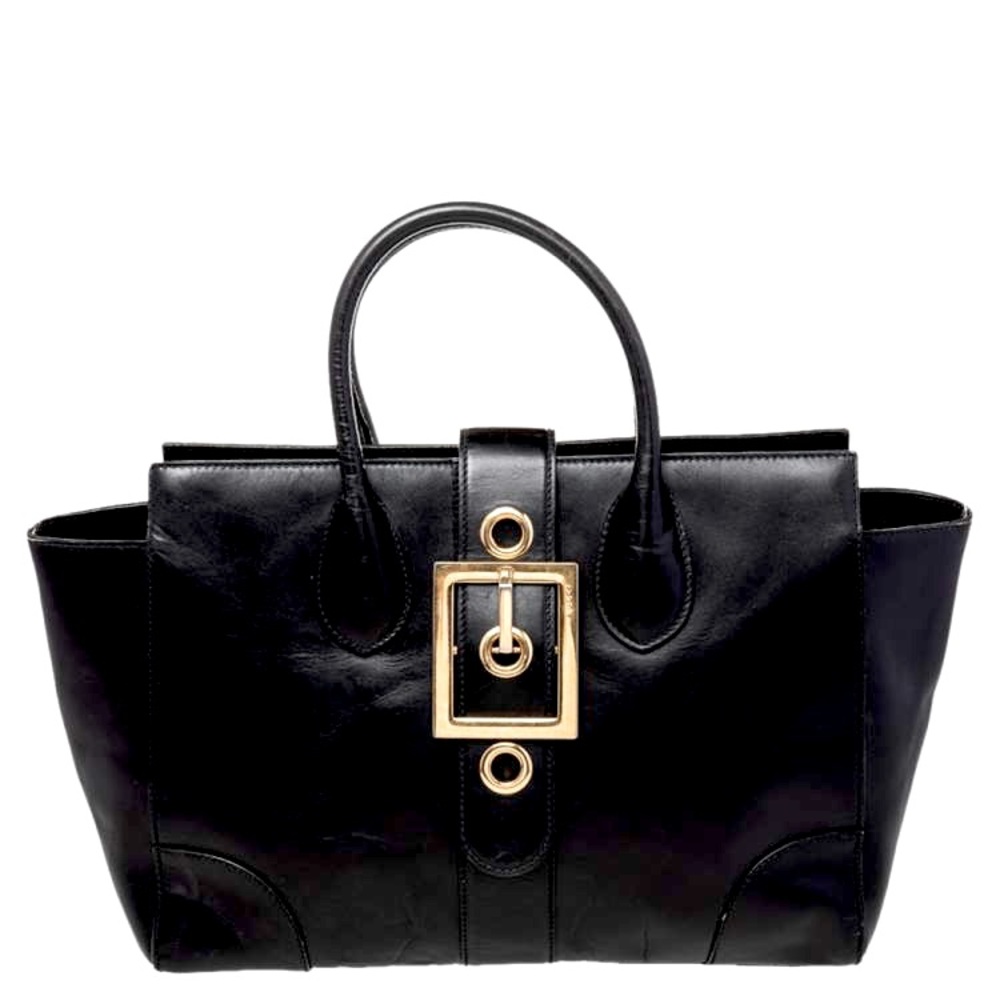 Gucci top handle buckle Black Leather Shoulder Bag handbag bag